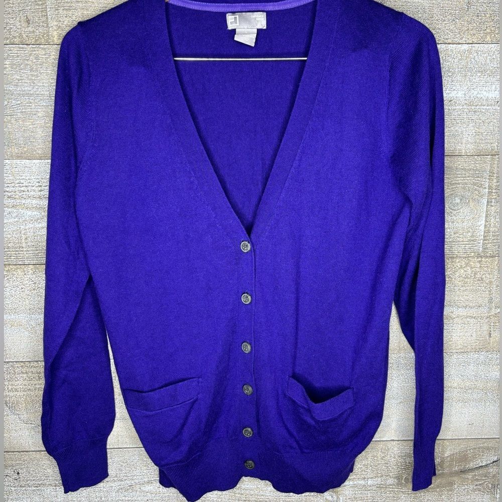 JCPenney large cashmere blend purple button down cardigan sweater with pockets